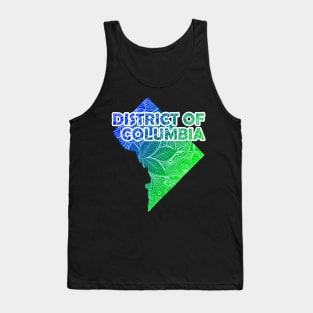 Colorful mandala art map of District of Columbia with text in blue and green Tank Top